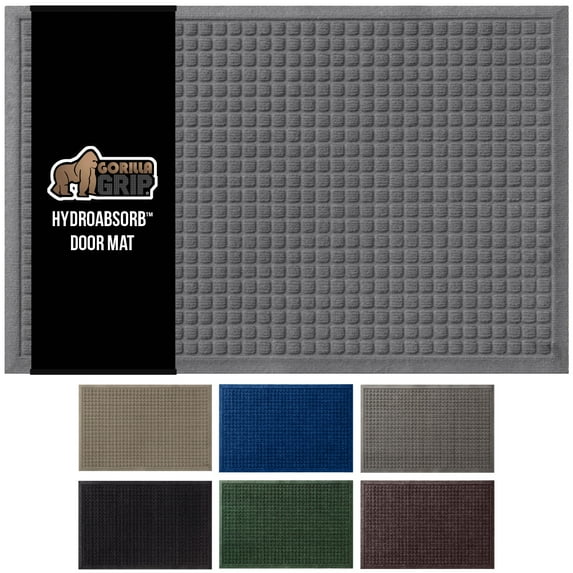 GORILLA GRIP HydroAbsorb Doormat, Indoor Outdoor Rubber Backed Weather Mat, 35x23, Gray