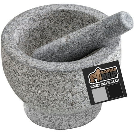 GORILLA GRIP Mortar and Pestle Set 100% Granite Stone Molcajete Guacamole Bowl 1.5 Cup Gray