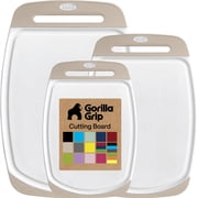 GORILLA GRIP Oversized 100% BPA Free Reversible Kitchen Cutting Board Set of 3, Juice Grooves, Dishwasher Safe, Almond