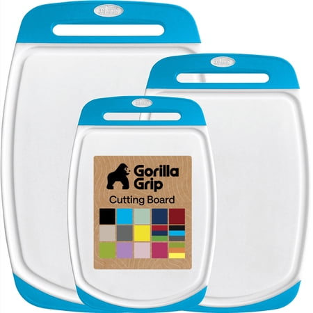 GORILLA GRIP Oversized 100% BPA Free Reversible Kitchen Cutting Board Set of 3, Juice Grooves, Dishwasher Safe, Aqua