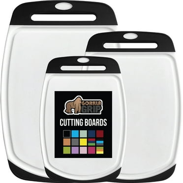 GORILLA GRIP Oversized 100% BPA Free Reversible Kitchen Cutting Board Set of 3, Juice Grooves, Dishwasher Safe, Black
