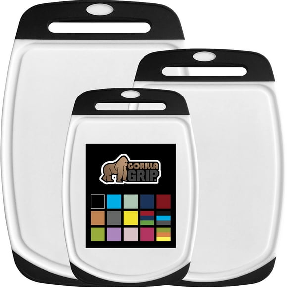 GORILLA GRIP Oversized 100% BPA Free Reversible Kitchen Cutting Board Set of 3, Juice Grooves, Dishwasher Safe, Black