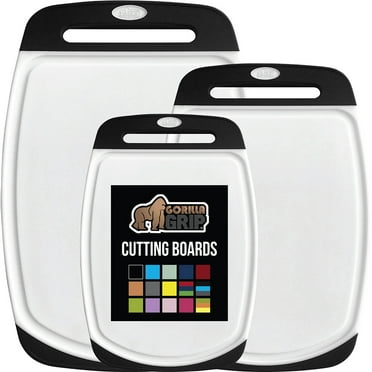 GORILLA GRIP Oversized 100% BPA Free Reversible Kitchen Cutting Board Set of 3, Juice Grooves, Dishwasher Safe, Black
