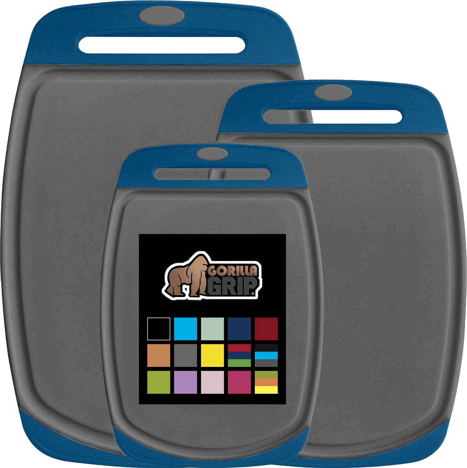 GORILLA GRIP Oversized 100% BPA Free Reversible Kitchen Cutting Board Set of 3, Juice Grooves, Dishwasher Safe, Blue Gray - Walmart.com