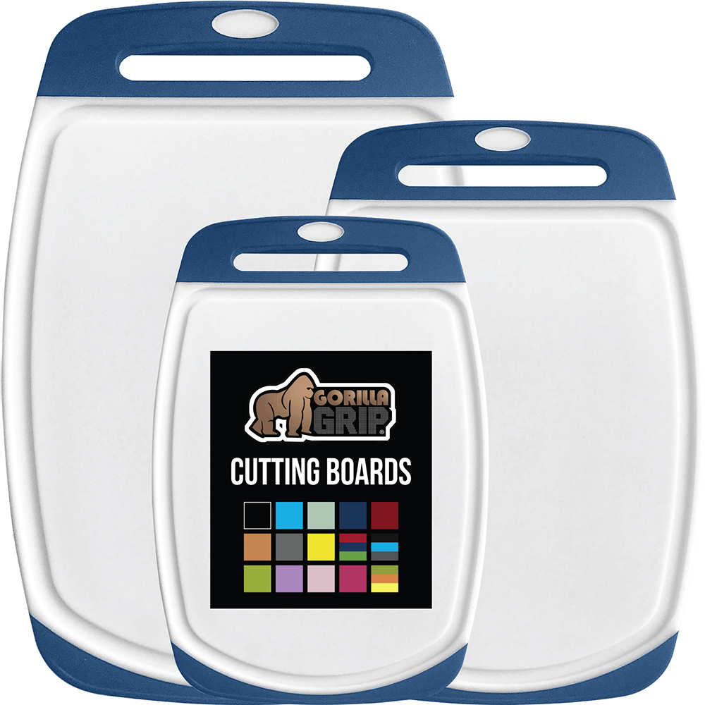 GORILLA GRIP Oversized 100% BPA Free Reversible Kitchen Cutting Board Set of 3, Juice Grooves, Dishwasher Safe, Blue - Walmart.com