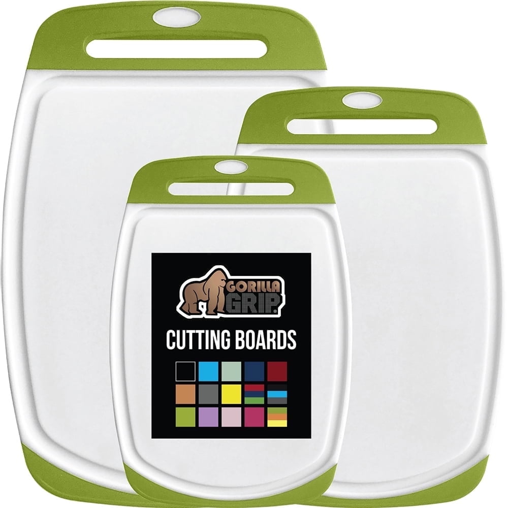 GORILLA GRIP Oversized 100% BPA Free Reversible Kitchen Cutting Board Set of 3, Juice Grooves, Dishwasher Safe, Lime Green - Walmart.com