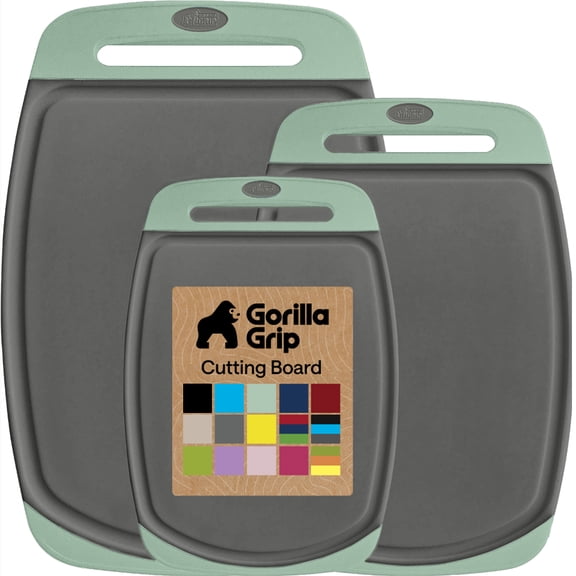 GORILLA GRIP Oversized 100% BPA Free Reversible Kitchen Cutting Board Set of 3, Juice Grooves, Dishwasher Safe, Mint Gray