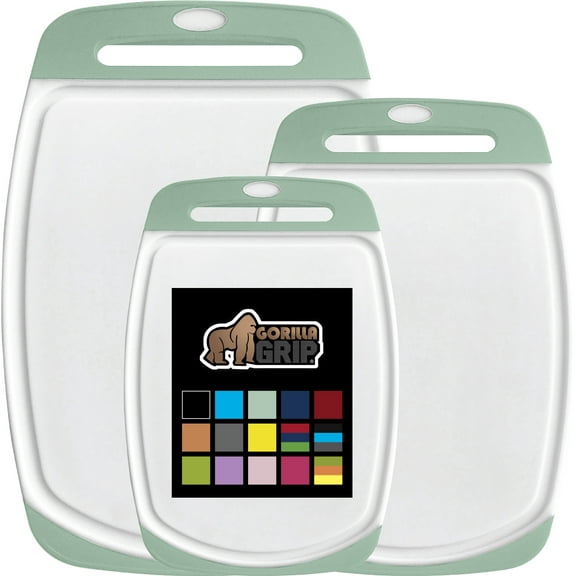 GORILLA GRIP Oversized 100% BPA Free Reversible Kitchen Cutting Board Set of 3, Juice Grooves, Dishwasher Safe, Mint
