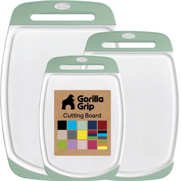 GORILLA GRIP Oversized 100% BPA Free Reversible Kitchen Cutting Board Set of 3, Juice Grooves, Dishwasher Safe, Mint