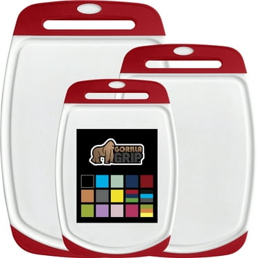 GORILLA GRIP Oversized 100% BPA Free Reversible Kitchen Cutting Board Set of 3, Juice Grooves, Dishwasher Safe, Red