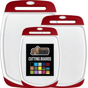 GORILLA GRIP Oversized 100% BPA Free Reversible Kitchen Cutting Board Set of 3, Juice Grooves, Dishwasher Safe, Red