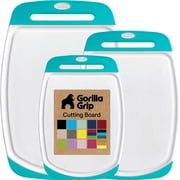 GORILLA GRIP Oversized 100% BPA Free Reversible Kitchen Cutting Board Set of 3, Juice Grooves, Dishwasher Safe, Turquoise