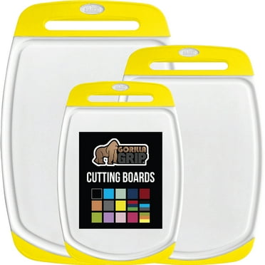 GORILLA GRIP Oversized 100% BPA Free Reversible Kitchen Cutting Board Set of 3, Juice Grooves, Dishwasher Safe, Yellow