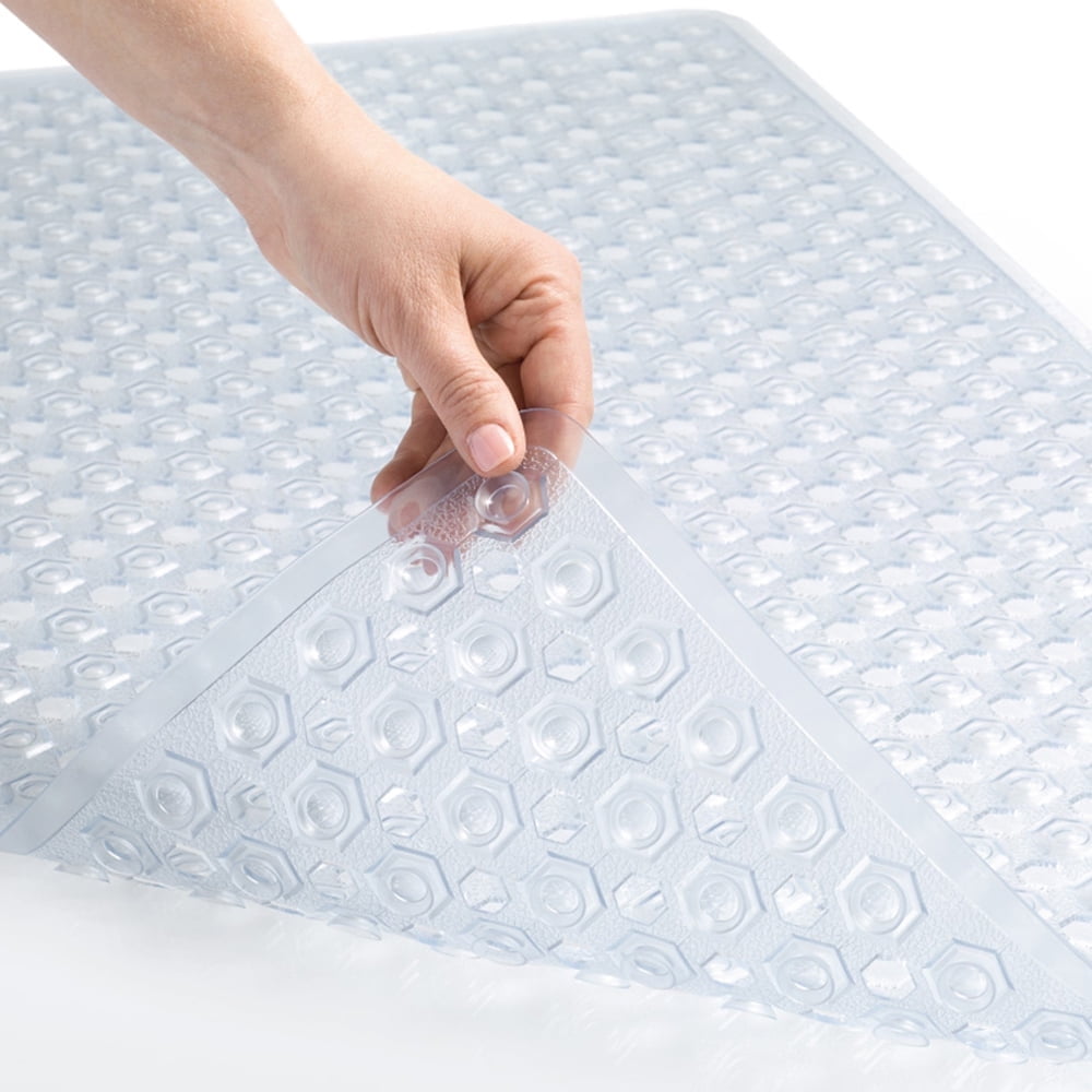 GORILLA GRIP Patented Bath Tub Shower Mat, Machine Washable Bathtub Floor Liner Mats, Suction Cups and Drain Holes to Keep Tubs Clean, Soft on Feet, Bathroom Essentials, 35x16 Inch, Frosted Clear