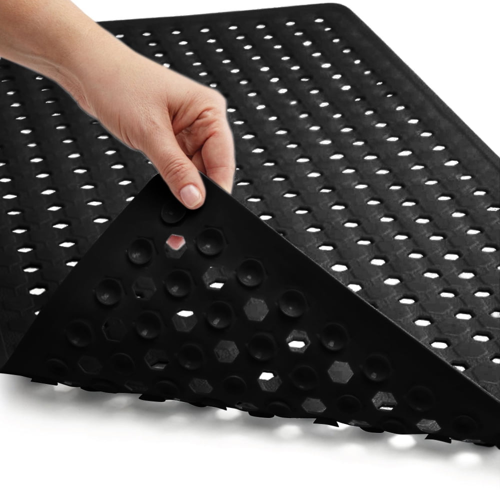 Black 35x16 Suction Cup Bathtub Mat with Drain Holes