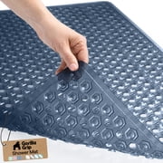 GORILLA GRIP Patented Bath Tub Shower Mat, Machine Washable Bathtub Floor Liner Mats, Suction Cups and Drain Holes to Keep Tubs Clean, Soft on Feet, Bathroom Essentials, 35x16 Inch, Clear Navy