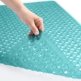 thumbnail image 1 of GORILLA GRIP Patented Bath Tub Shower Mat, Machine Washable Bathtub Floor Liner Mats, Suction Cups and Drain Holes to Keep Tubs Clean, Soft on Feet, Bathroom Essentials, 35x16 Inch, Clear Turquoise, 1 of 10