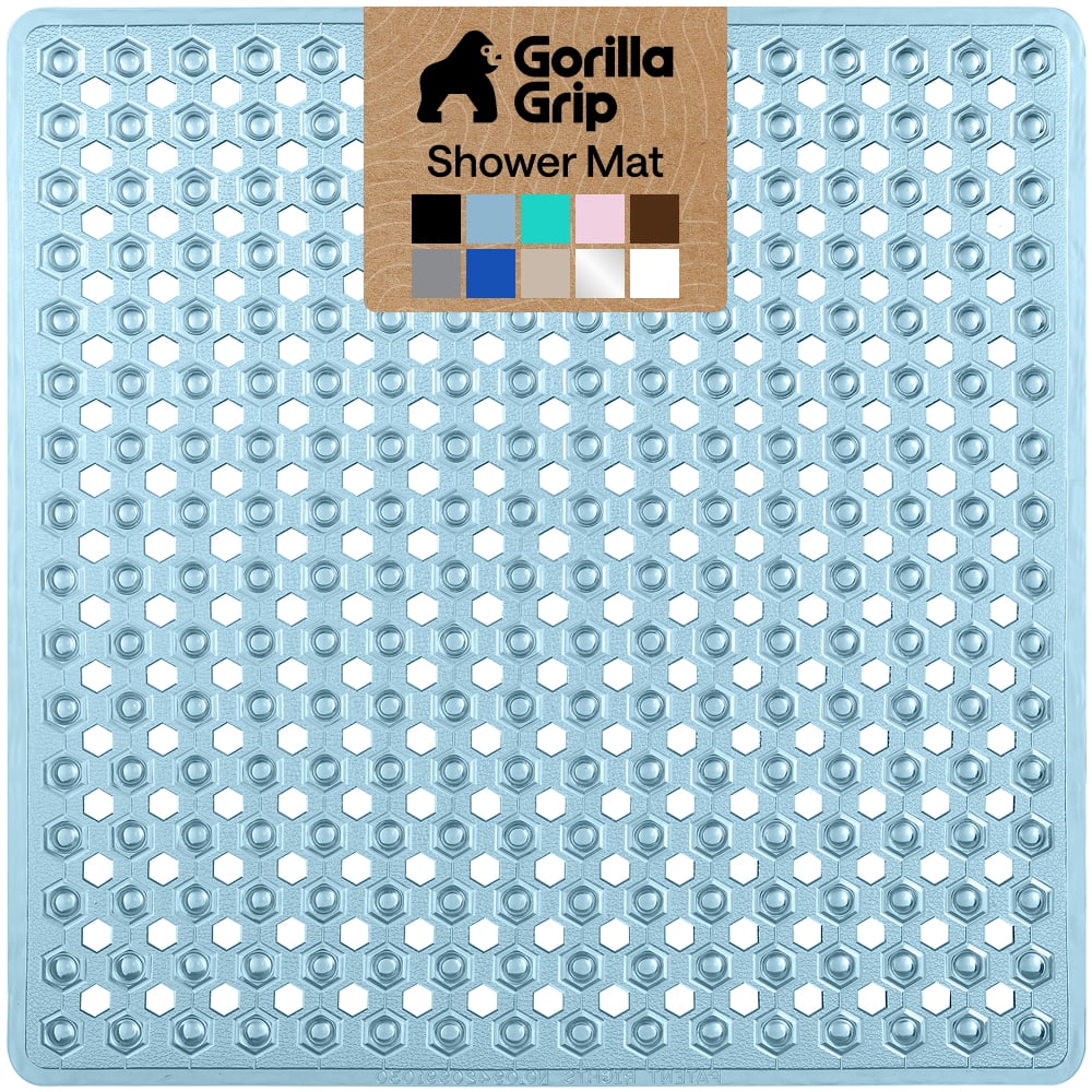GORILLA GRIP Patented Shower and Bathtub Mat, 21x21, Square Bath Tub Stall Floor Mat, Blue