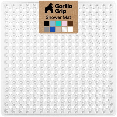 GORILLA GRIP Patented Shower and Bathtub Mat, 21x21, Square Bath Tub Stall Floor Mat, Clear
