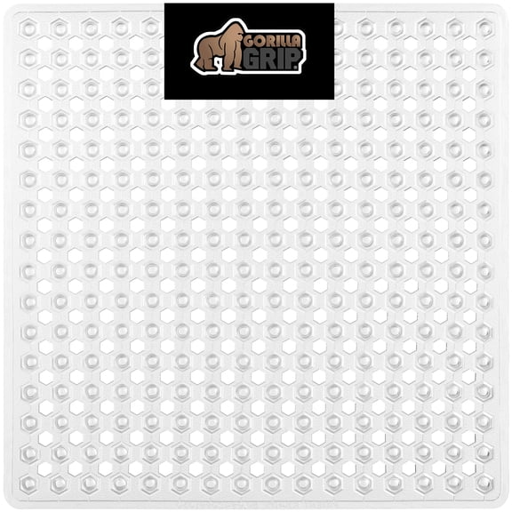 GORILLA GRIP Patented Shower and Bathtub Mat, 21x21, Square Bath Tub Stall Floor Mat, Clear