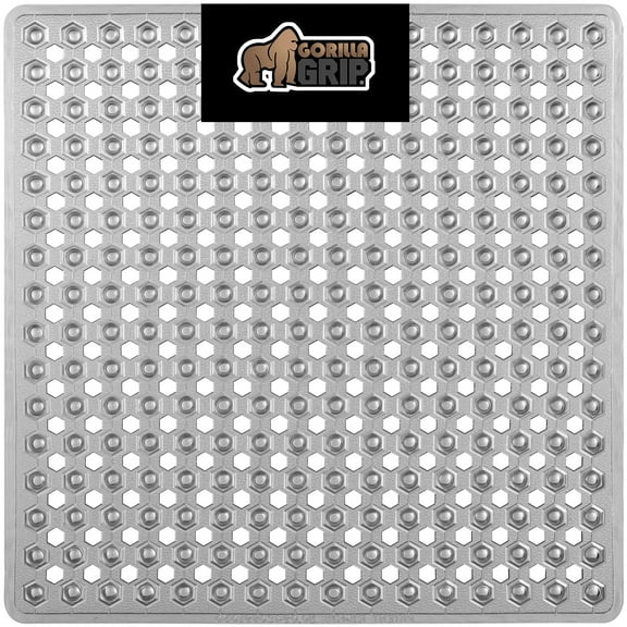 GORILLA GRIP Patented Shower and Bathtub Mat, 21x21, Square Bath Tub Stall Floor Mat, Gray
