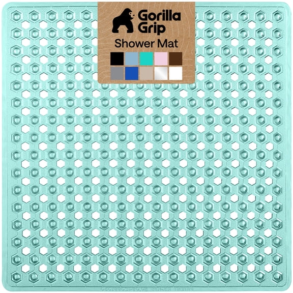 GORILLA GRIP Patented Shower and Bathtub Mat, 21x21, Square Bath Tub Stall Floor Mat, Green