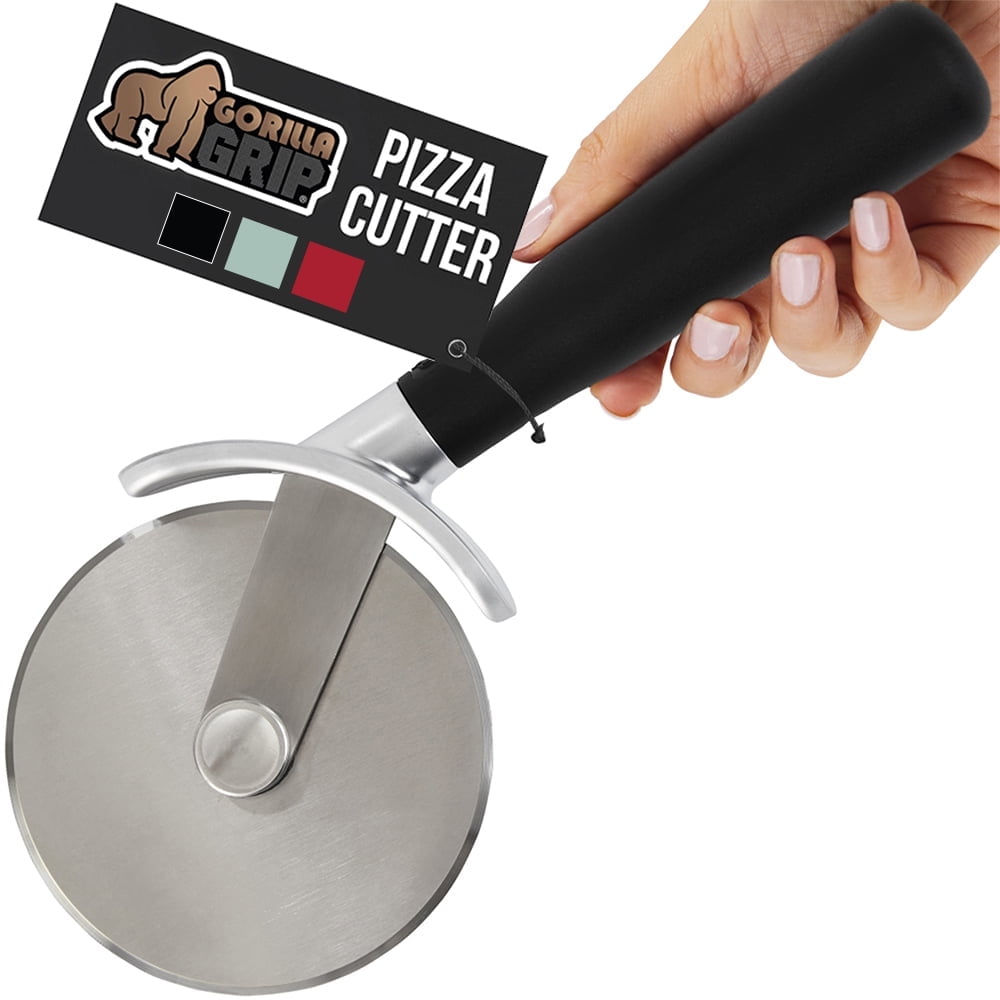 GORILLA GRIP Pizza Cutter Wheel, 9 Inch Pizza Pie Slicer, Rust Resistant Stainless Steel Blade Black