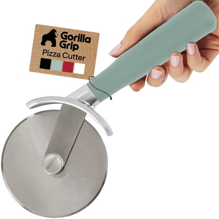 GORILLA GRIP Pizza Cutter Wheel, 9 Inch Pizza Pie Slicer, Rust Resistant Stainless Steel Blade, Mint