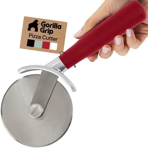 GORILLA GRIP Pizza Cutter Wheel, 9 Inch Pizza Pie Slicer, Rust Resistant Stainless Steel Blade, Red