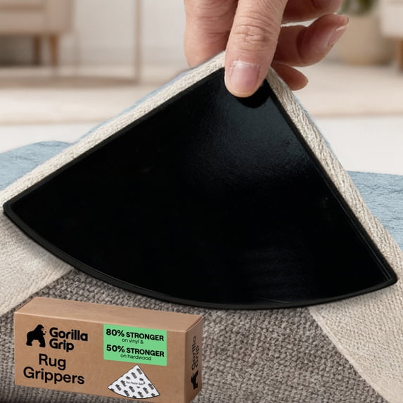 GORILLA GRIP Rug Gripper Pads Removable Sticky Pad Keeps Rugs Corners from Curling, 7x4 inch, 4 Pack