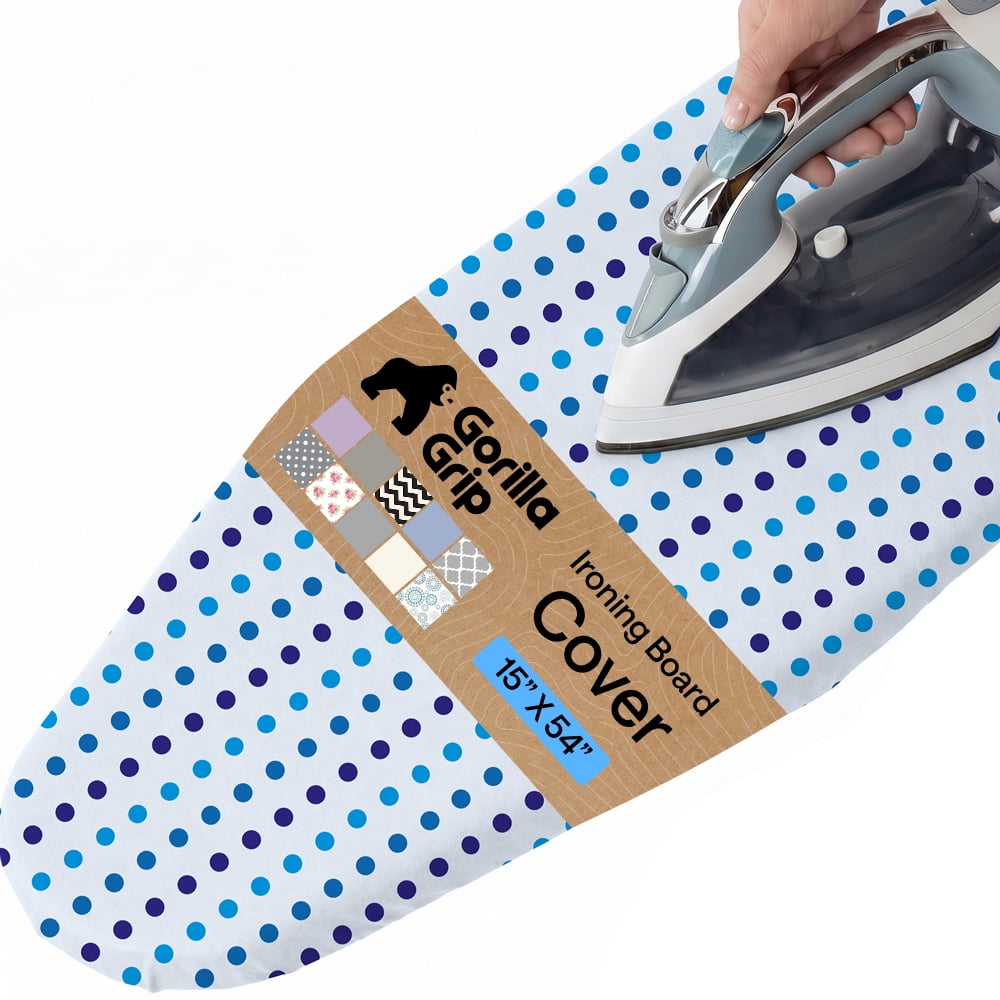 GORILLA GRIP Scorch Resistant Ironing Board Cover, Silicone Coating, Hook and Loop Fastener Strap, Blue Dots