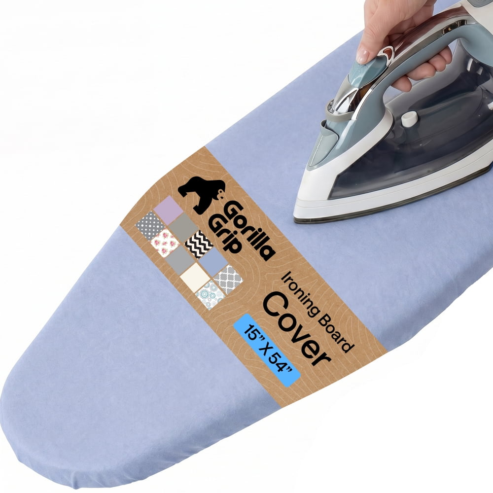 GORILLA GRIP Scorch Resistant Ironing Board Cover, Silicone Coating, Hook and Loop Fastener Strap, Blue