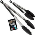 thumbnail image 1 of GORILLA GRIP Set of 2 Stainless Steel Heat-Resistant Kitchen Tongs, 7 and 12 Inch, Black, 1 of 10