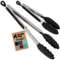 thumbnail image 1 of GORILLA GRIP Set of 2 Stainless Steel Heat-Resistant Kitchen Tongs, 7 and 12 Inch, Black, 1 of 10
