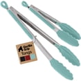thumbnail image 1 of GORILLA GRIP Set of 2 Stainless Steel Heat-Resistant Kitchen Tongs, 7 and 12 Inch, Mint, 1 of 10