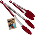 thumbnail image 1 of GORILLA GRIP Set of 2 Stainless Steel Heat-Resistant Kitchen Tongs, 7 and 12 Inch, Red, 1 of 10