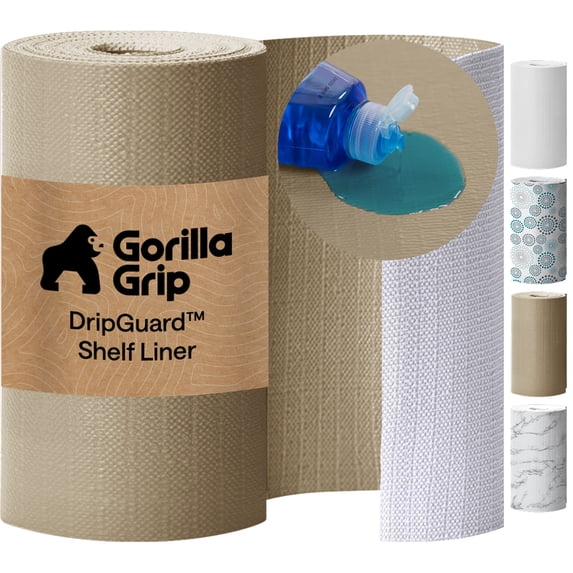 GORILLA GRIP Shelf Liner for Kitchen Cabinets Non Adhesive 24x240 Inch Drawer Liners DripGuard Beige