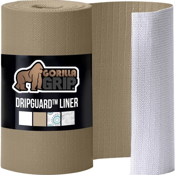 GORILLA GRIP Shelf Liner for Kitchen Cabinets Non Adhesive Drawer Liners DripGuard 12x120 Inch Beige
