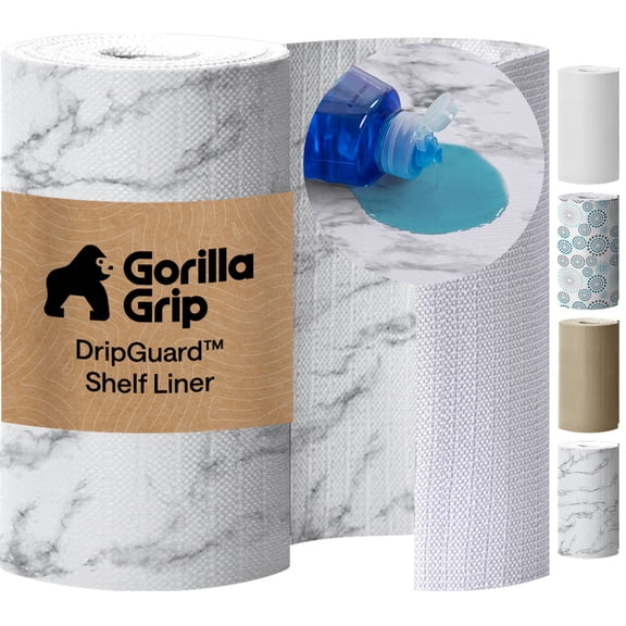 GORILLA GRIP Shelf Liner for Kitchen Cabinets Non Adhesive Drawer Liners DripGuard 12x120 Inch Marble