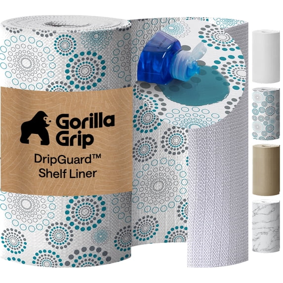 GORILLA GRIP Shelf Liner for Kitchen Cabinets Non Adhesive Drawer Liners DripGuard 12x120 Inch Turquoise