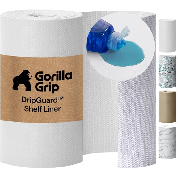 GORILLA GRIP Shelf Liner for Kitchen Cabinets Non Adhesive Drawer Liners DripGuard 12x120 Inch White
