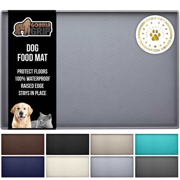 GORILLA GRIP Silicone Pet Feeding Mat, 100% Waterproof, Protects Floors, 16x10, Gray