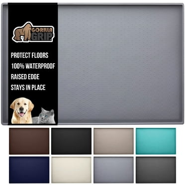 Gorilla Grip 100% Waterproof Raised Edge BPA Free Silicone Pet Feeding Mat, Dog Cat Food Mats Contain Spills Protects Floors, Placemats for Cats and Dogs Water Bowl, Pets Accessories 18.5x11.5 Gray