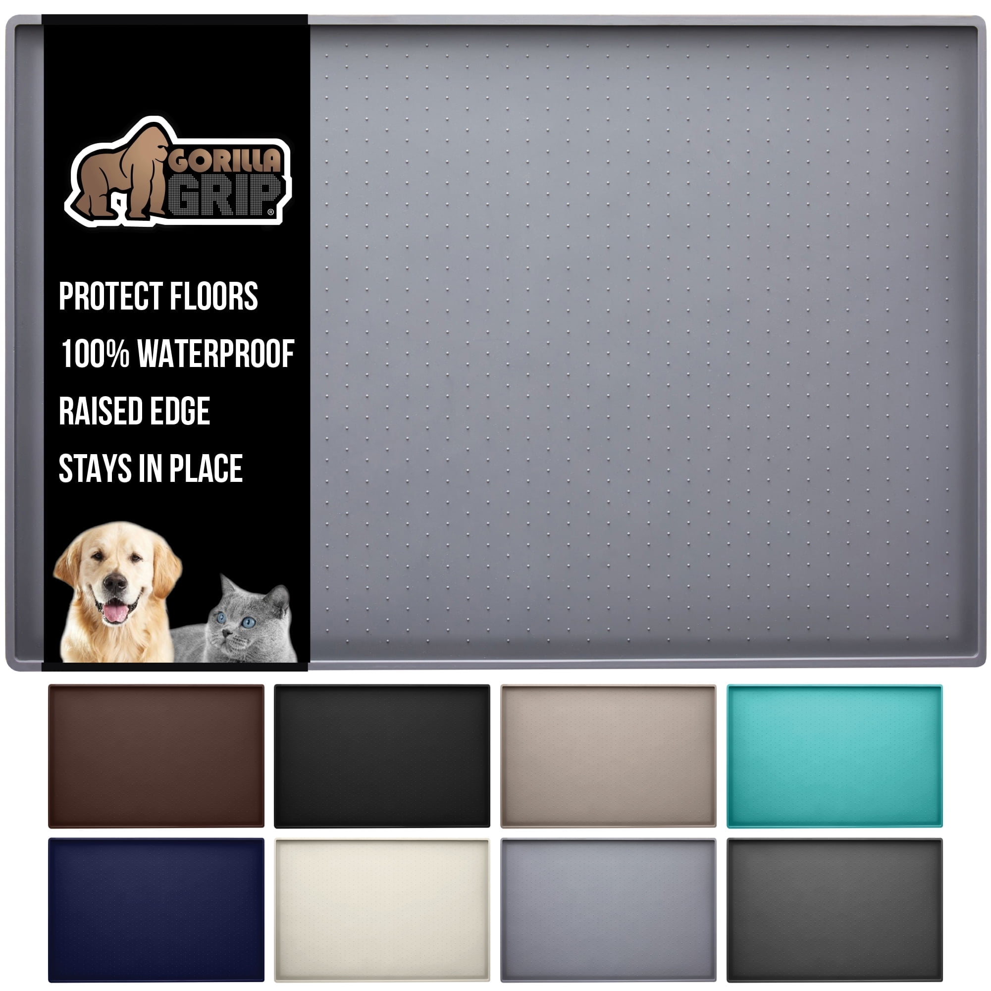Gray Silicone Waterproof Pet Feeding Mat with Raised Edges