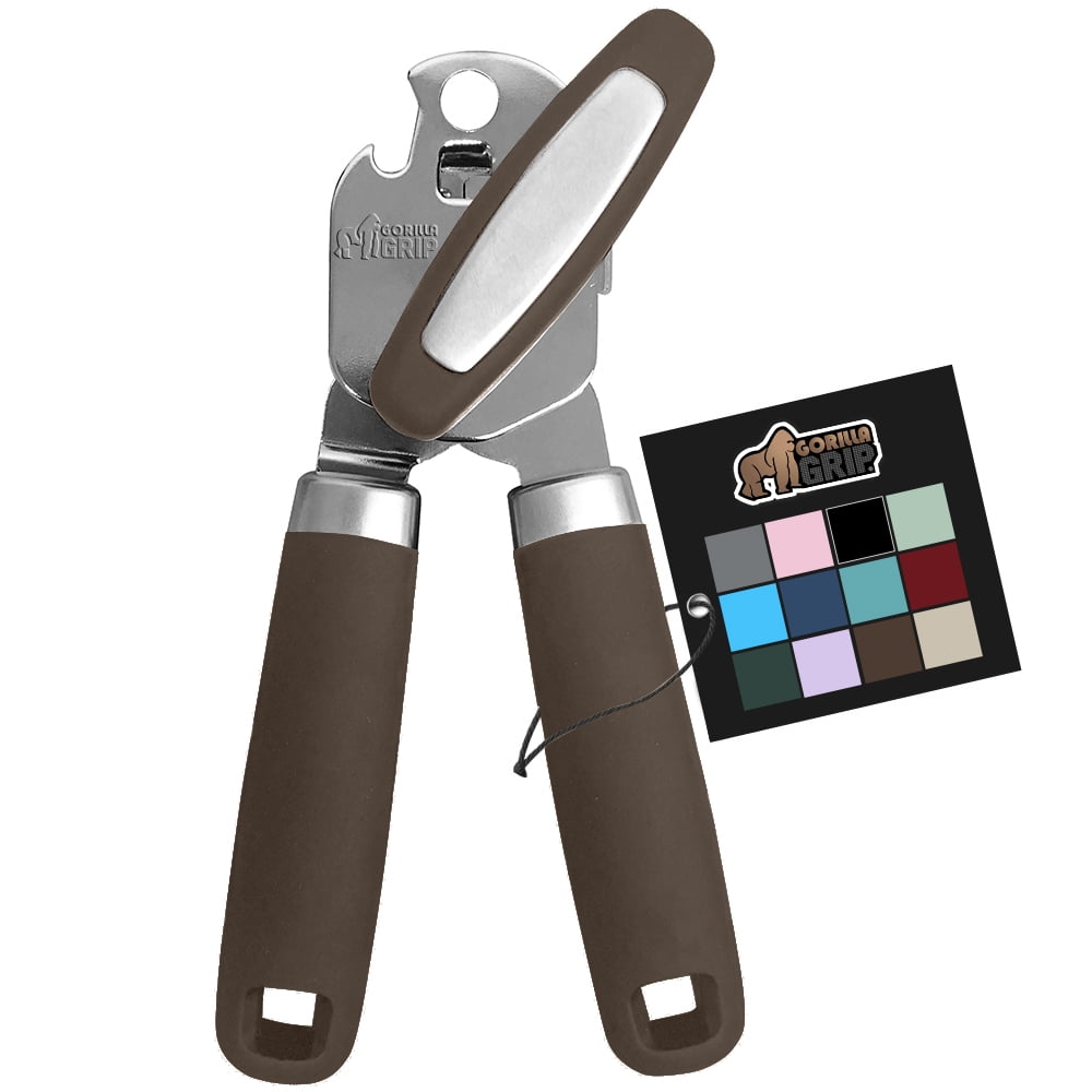 GORILLA GRIP Stainless Steel Manual Can Opener, Soft Touch Handle, Built-In Bottle Opener, Coffee