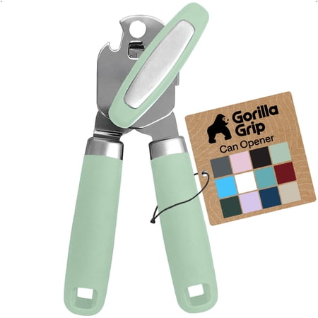 GORILLA GRIP Stainless Steel Manual Can Opener, Soft Touch Handle, Built-In Bottle Opener, Mint