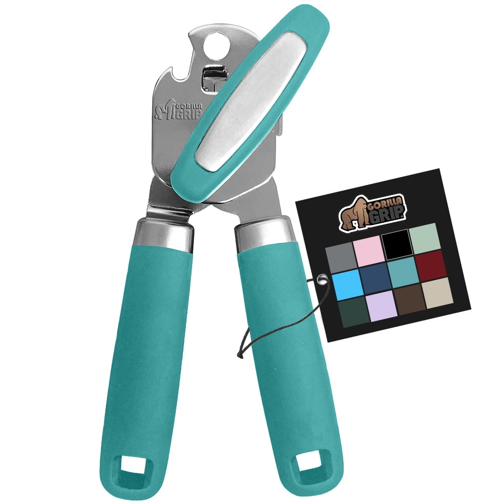 Turquoise Stainless Steel Manual Can Opener with Non-slip Grip