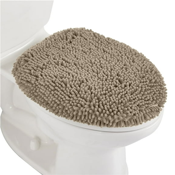 GORILLA GRIP Toilet Lid Cover, Machine Washable Chenille Bathroom Seat Covers, 19.5x18.5, Beige