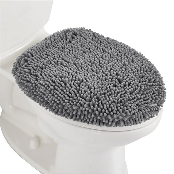 GORILLA GRIP Toilet Lid Cover, Machine Washable Chenille Bathroom Seat Covers, 19.5x18.5, Gray