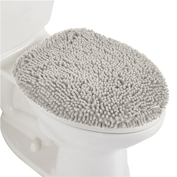 GORILLA GRIP Toilet Lid Cover, Machine Washable Chenille Bathroom Seat Covers, 19.5x18.5, Light Gray
